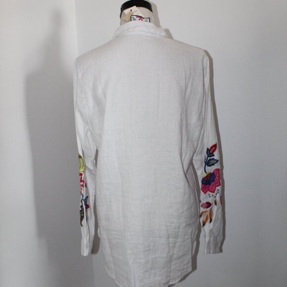 Johnny Was White Floral Embroidered Button Down Shirt - Picture 6 of 9